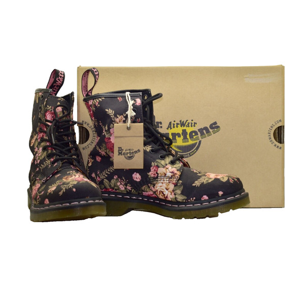 Dr. Martens Shoes - C0 Auth DR MARTENS 1460 Black Canvas Victorian Flowers Lace Up Combat Boots Sz 8
